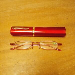 Red ice readers +1.00 reading glasses w Red Hard Case New
